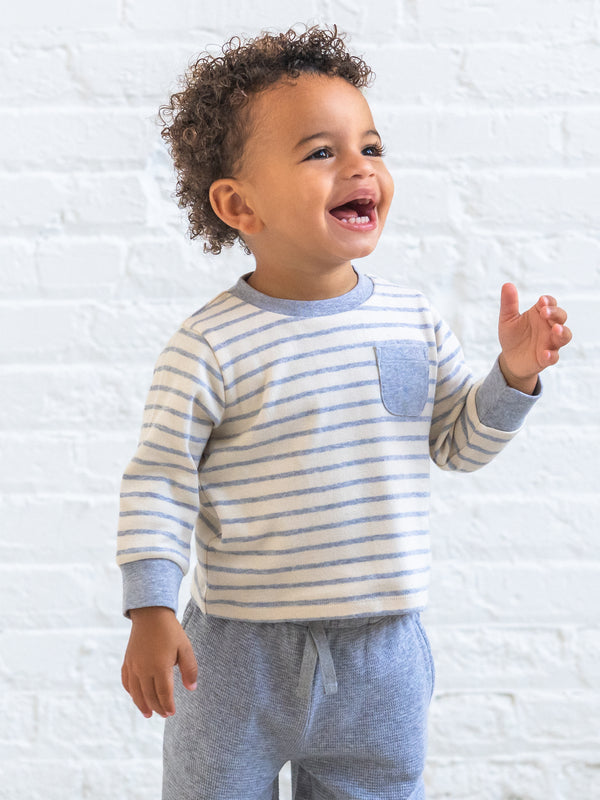 Perrin Long Sleeve Pocket Tee - Bob Stripe Baby-Kids : Tops : Tees : Long Sleeves KENDI by Colored Organics Perrin Long Sleeve Pocket Tee for Baby | Colored Organics®