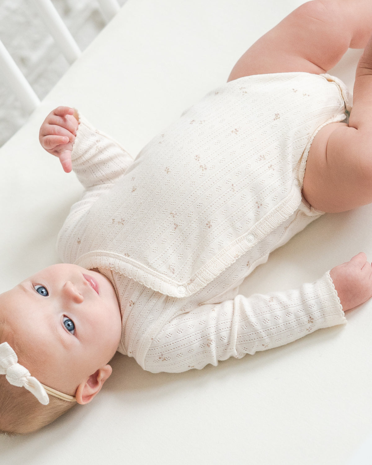 Hilda Brushed Back Pointelle Long Sleeve Kimono Bodysuit Sale : Baby : One Pieces : Kimono Bodysuits : Long Sleeves KENDI by Colored Organics Hilda Brushed Back Pointelle Long | Colored Organics®