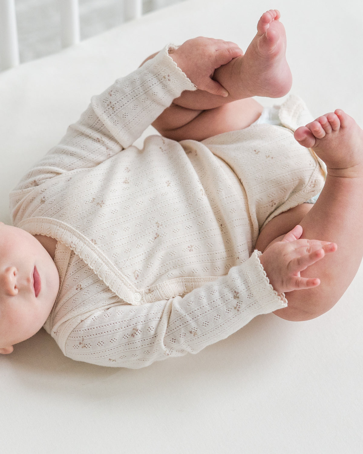 Hilda Brushed Back Pointelle Long Sleeve Kimono Bodysuit Sale : Baby : One Pieces : Kimono Bodysuits : Long Sleeves KENDI by Colored Organics Hilda Brushed Back Pointelle Long | Colored Organics®