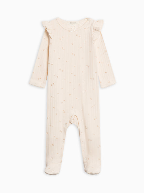 Addy Brushed Back Pointelle Flutter Sleeve Footed Romper Sale : Baby : One Pieces : Rompers : Long Sleeves KENDI by Colored Organics Addy Brushed Back Pointelle Flutter | Colored Organics®