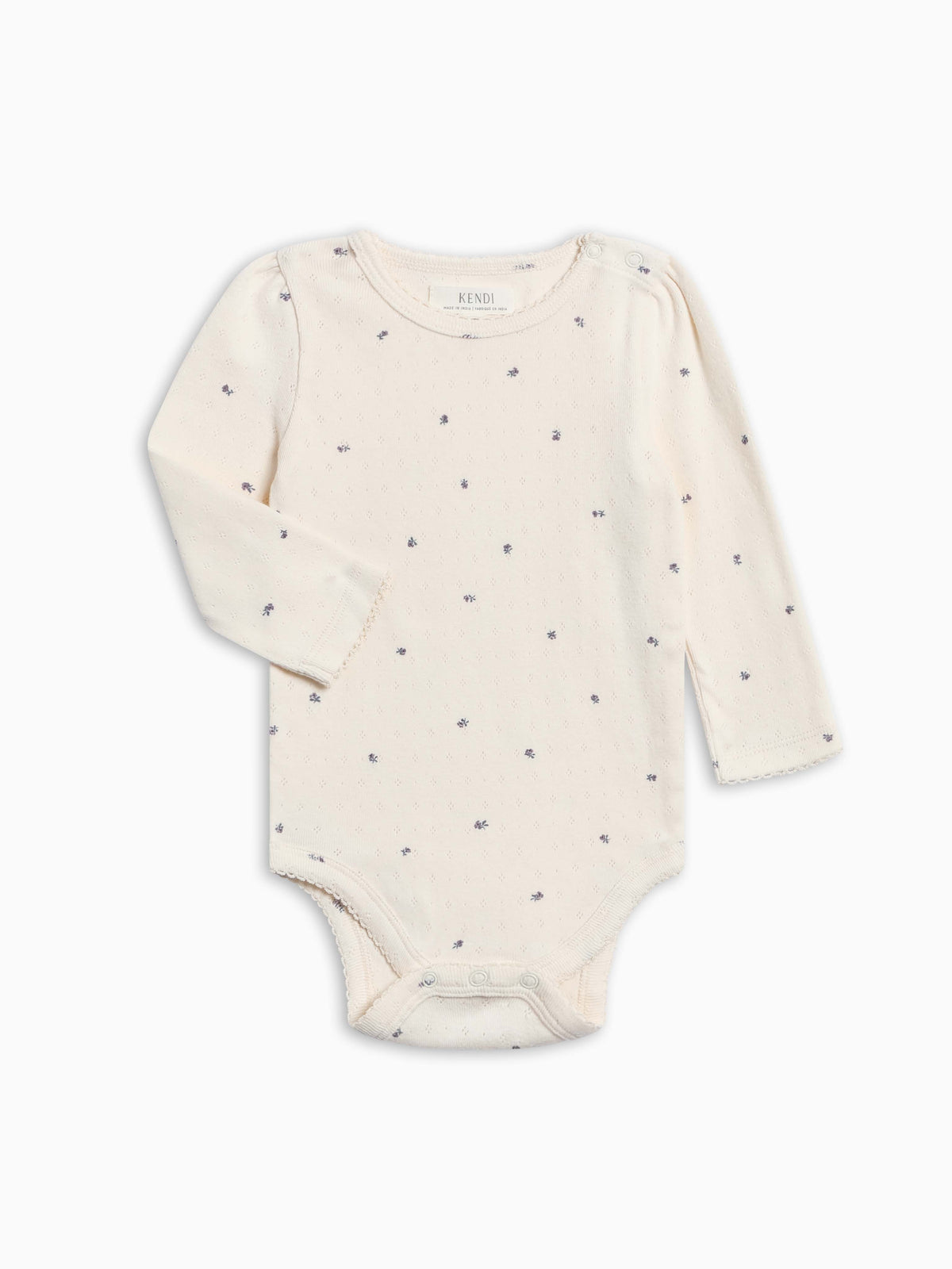 Alaina Pointelle Long Sleeve Bodysuit - Macy Floral / Ivory Baby : One Pieces : Bodysuits : Long Sleeves KENDI by Colored Organics Alaina Pointelle Long Sleeve Bodysuit | Colored Organics®