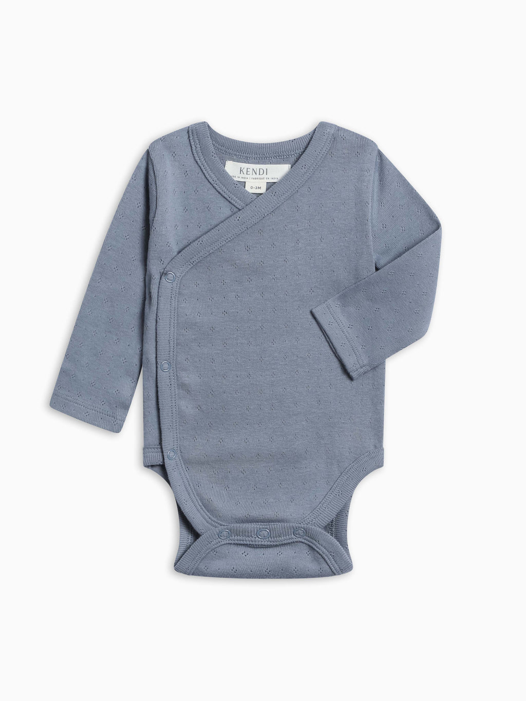 Beal Pointelle Kimono Bodysuit - Bluen Baby : One Pieces : Kimono Bodysuits : Long Sleeves KENDI by Colored Organics Beal Long Sleeve Pointelle Kimono | Colored Organics®