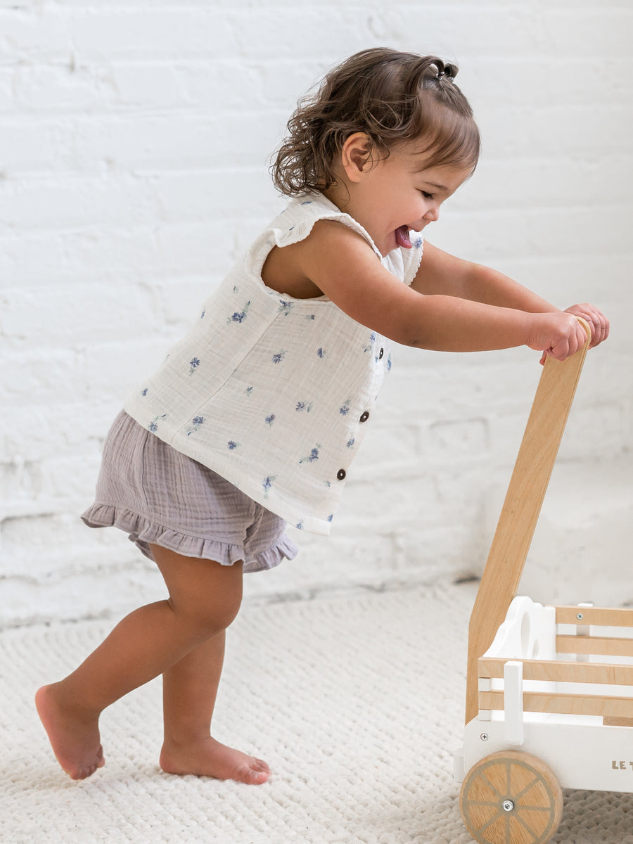 Tessa Muslin Button Front Ruffle Sleeve Top Sale : Baby-Kids : Tops : Shirts : Short Sleeves Kendi Tessa Muslin Button Front Ruffle Sleeve | Colored Organics®