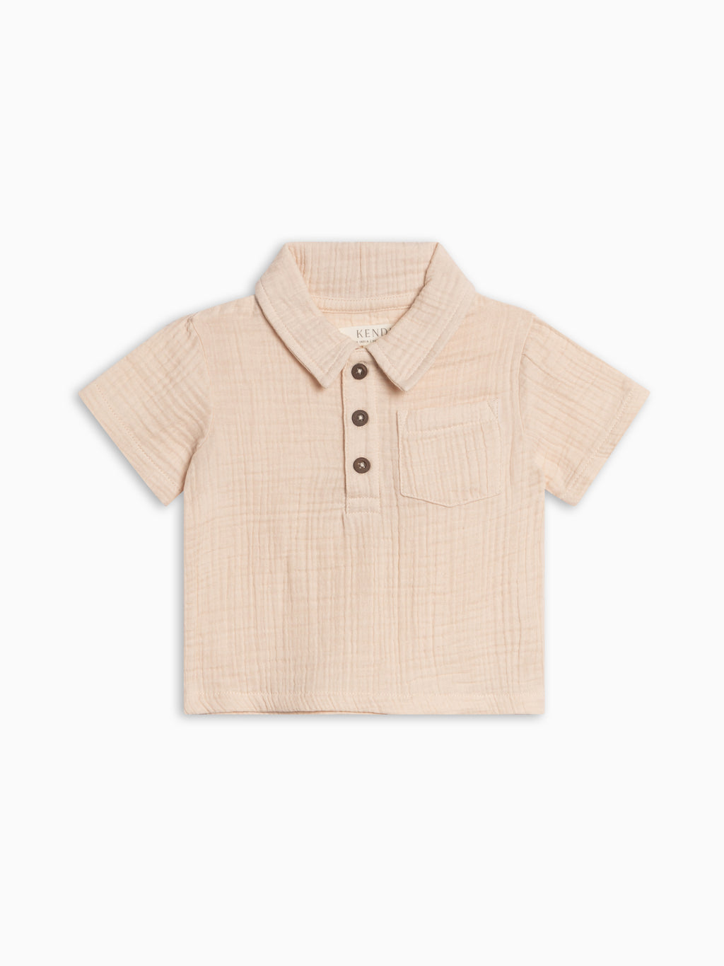 Ezra Muslin Henley - Shell Baby-Kids : Tops : Shirts : Short Sleeves KENDI by Colored Organics Ezra Muslin Henley - Shell for Baby | Colored Organics®