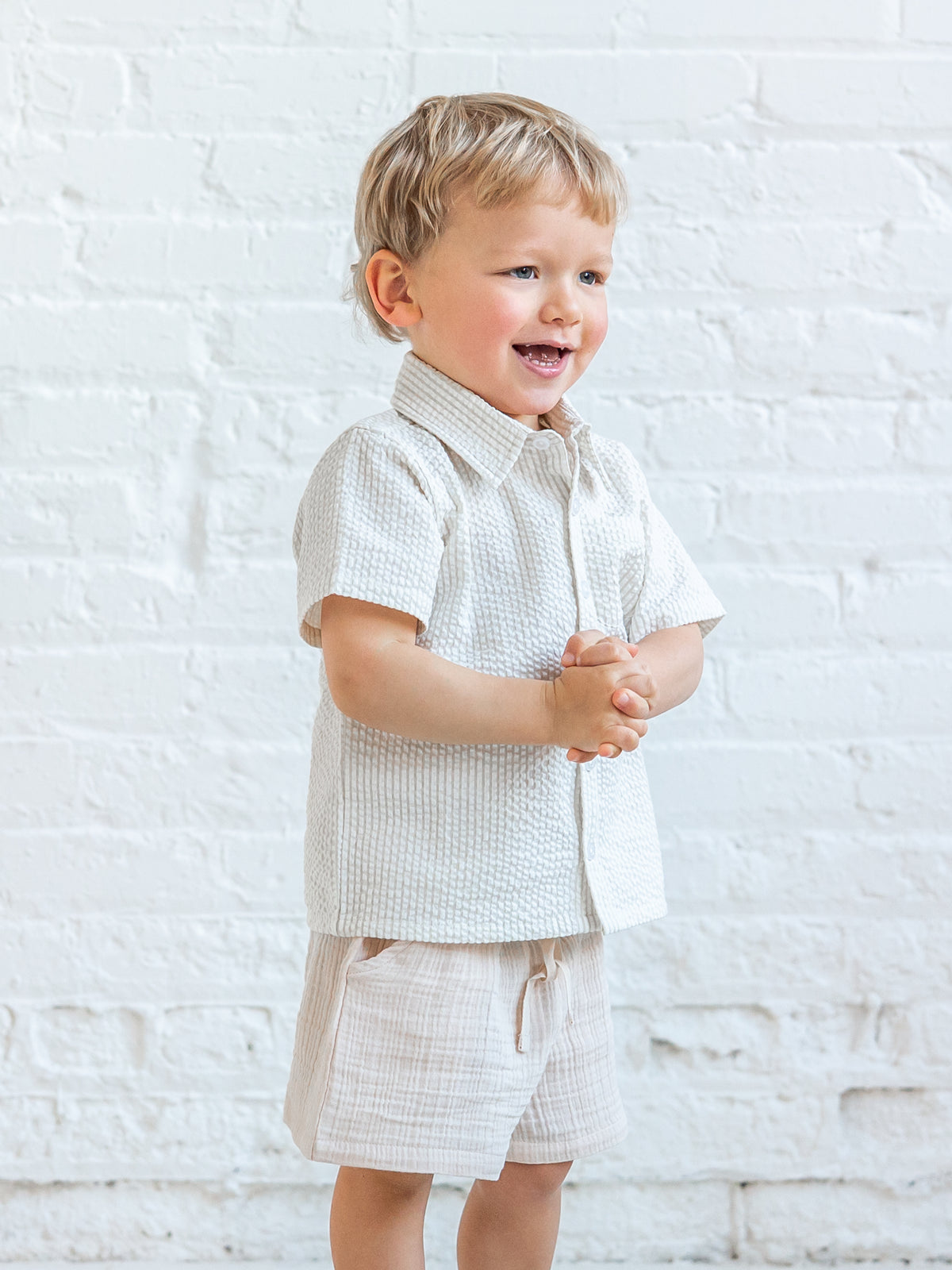 Alden Muslin Shorts - Shell Baby-Kids : Bottoms : Shorts KENDI by Colored Organics Alden Muslin Shorts - Shell for Baby | Colored Organics®