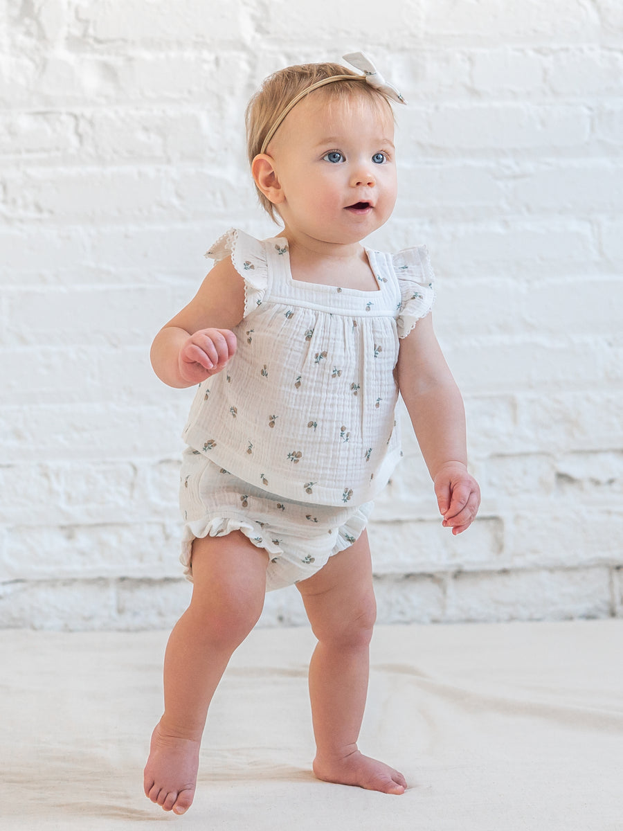 Colette Muslin Tank and Bloomer Set - Palmer Floral / Dune + Laguna Baby : Set : Dress KENDI by Colored Organics Colette Muslin Tank and Bloomer Set | Colored Organics®