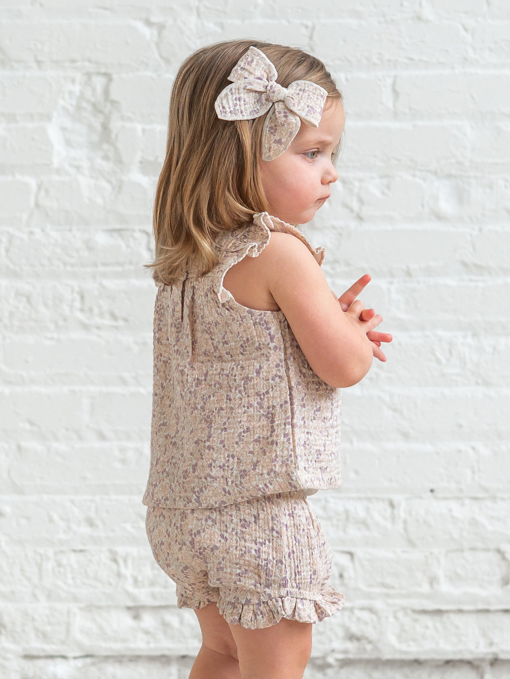 Colette Muslin Tank and Bloomer Set - Vionna Floral / Shell + Fog Sale : Baby : One Pieces : Rompers : Short Sleeves Kendi Colette Muslin Tank and Bloomer Set | Colored Organics®