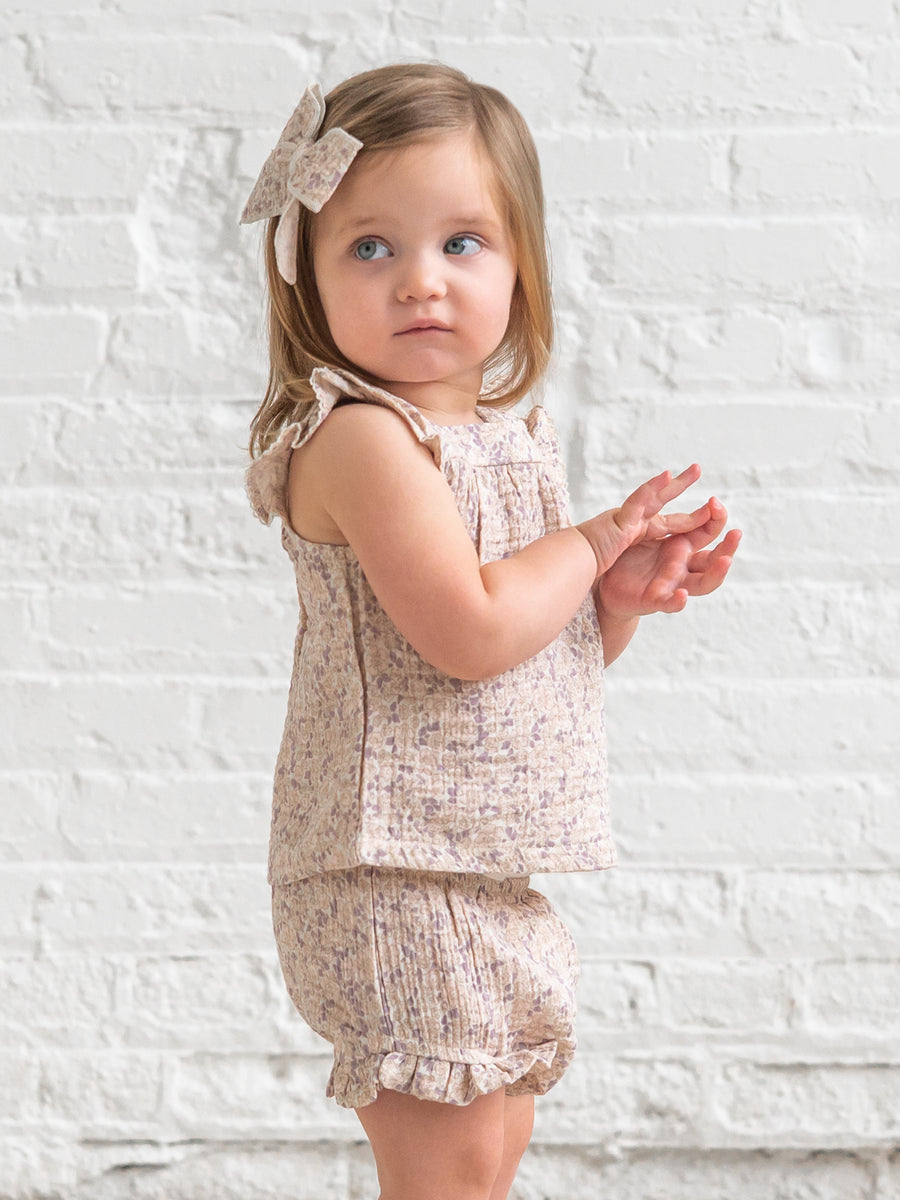 Colette Muslin Tank and Bloomer Set - Vionna Floral / Shell + Fog Baby : Set : Dress Kendi Colette Muslin Tank and Bloomer Set | Colored Organics®