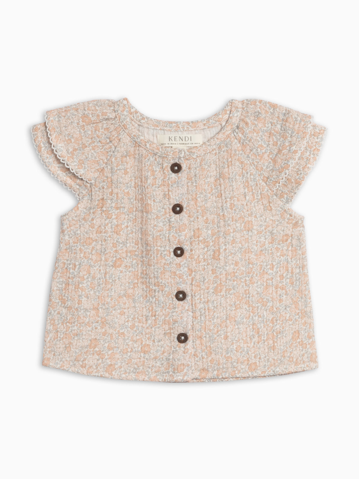 Nelly Muslin Ruffle Sleeve Top - Belmont Floral / Shell + Powder Sale : Baby-Kids : Tops : Shirts : Short Sleeves KENDI by Colored Organics Nelly Muslin Ruffle Sleeve Top | Colored Organics®