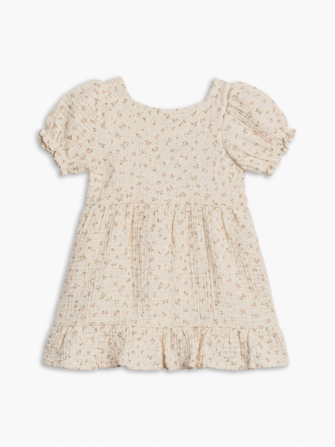 Celine Muslin Square Neck Dress - Camellia Floral / Shell + Fern Baby-Kids : Dresses : Short Sleeves Kendi Celine Muslin Square Neck Dress | Colored Organics®