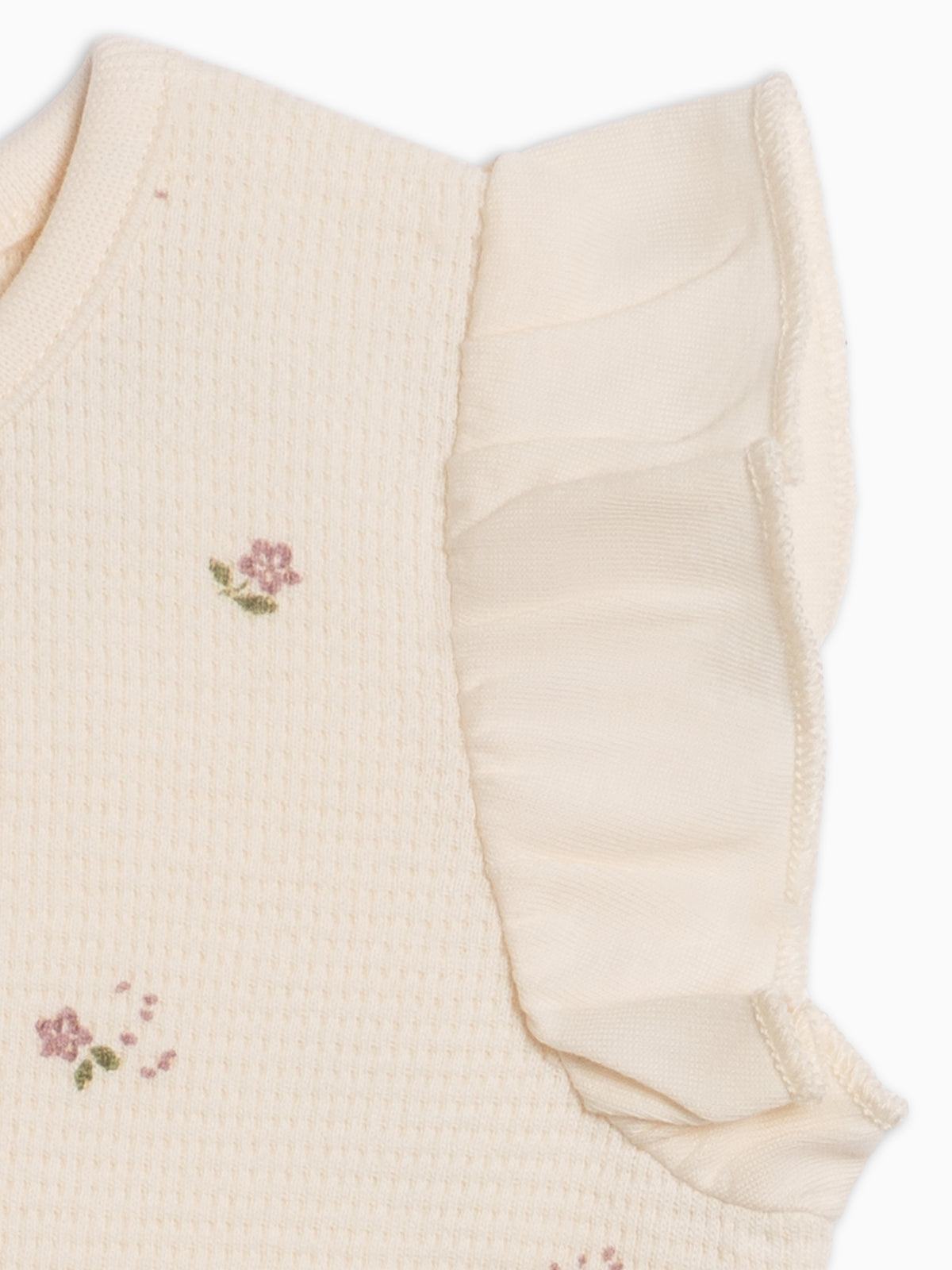 Maci Waffle Ruffle Tank Romper - Sylva Floral / Fog + Fern Baby : One Pieces : Rompers : Tanks KENDI by Colored Organics Maci Waffle Ruffle Tank Romper - Sylva | Colored Organics®