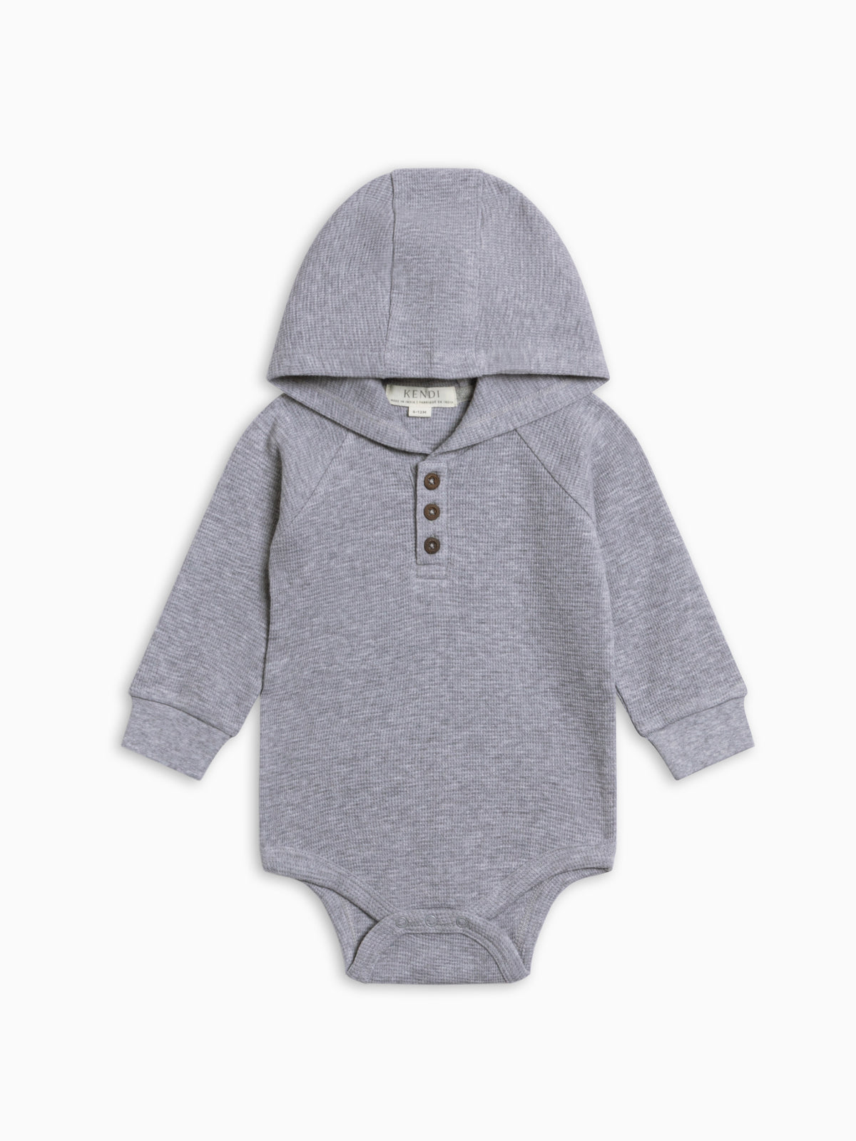 Cole Waffle Knit Hoodie Bodysuit - Ashen Baby : One Pieces : Bodysuits : Long Sleeves KENDI by Colored Organics Baby Cole Waffle Knit Hoodie Bodysuit | Colored Organics®