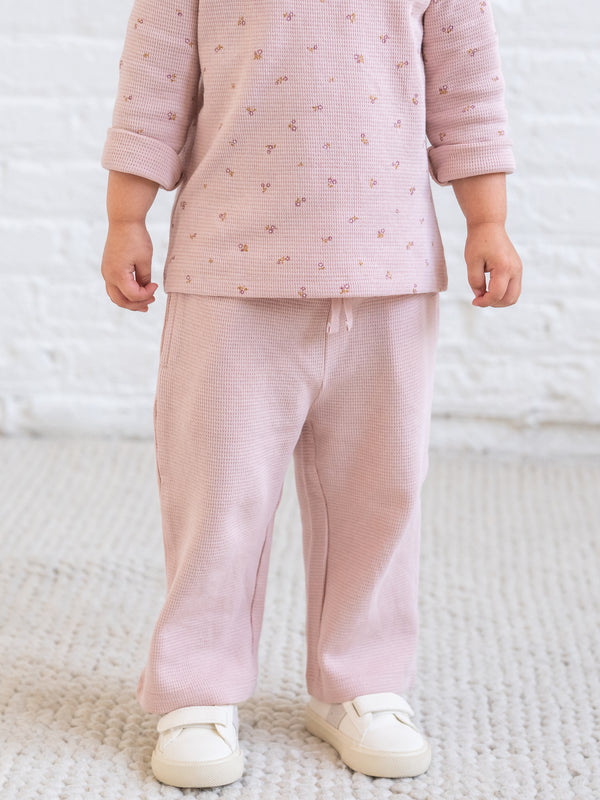 Clove Waffle Knit Straight Leg Pants - Petal Pink Baby-Kids : Bottoms : Joggers KENDI by Colored Organics Clove Waffle Knit Straight Leg Pants | Colored Organics®
