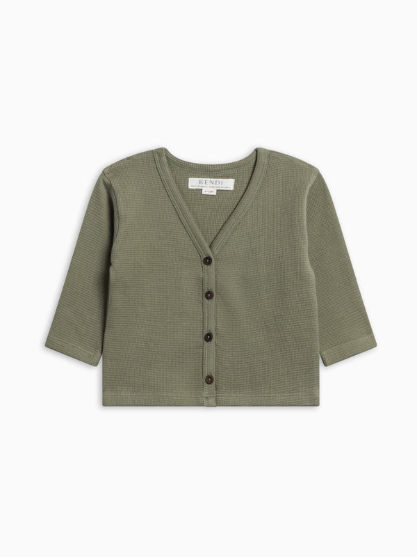 Wells Waffle Knit Button Cardigan - Fern Baby-Kids : Tops : Cardigans : Long Sleeves KENDI by Colored Organics Wells Waffle Knit Button Cardigan | Colored Organics®