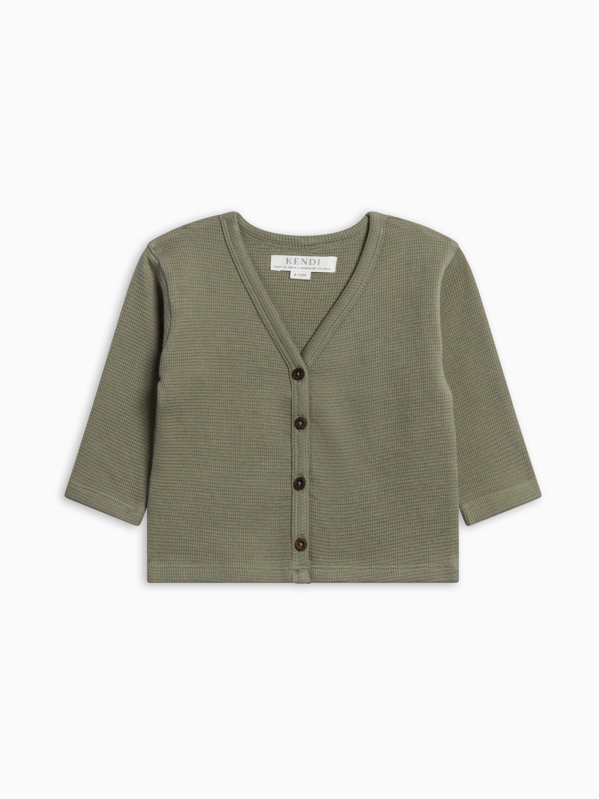 Wells Waffle Knit Button Cardigan - Fern Baby-Kids : Tops : Cardigans : Long Sleeves KENDI by Colored Organics Wells Waffle Knit Button Cardigan | Colored Organics®