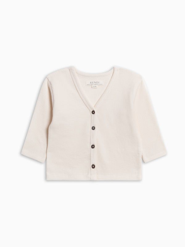 Wells Waffle Knit Button Cardigan - Ivory Baby-Kids : Tops : Cardigans : Long Sleeves KENDI by Colored Organics Wells Waffle Knit Button Cardigan | Colored Organics®
