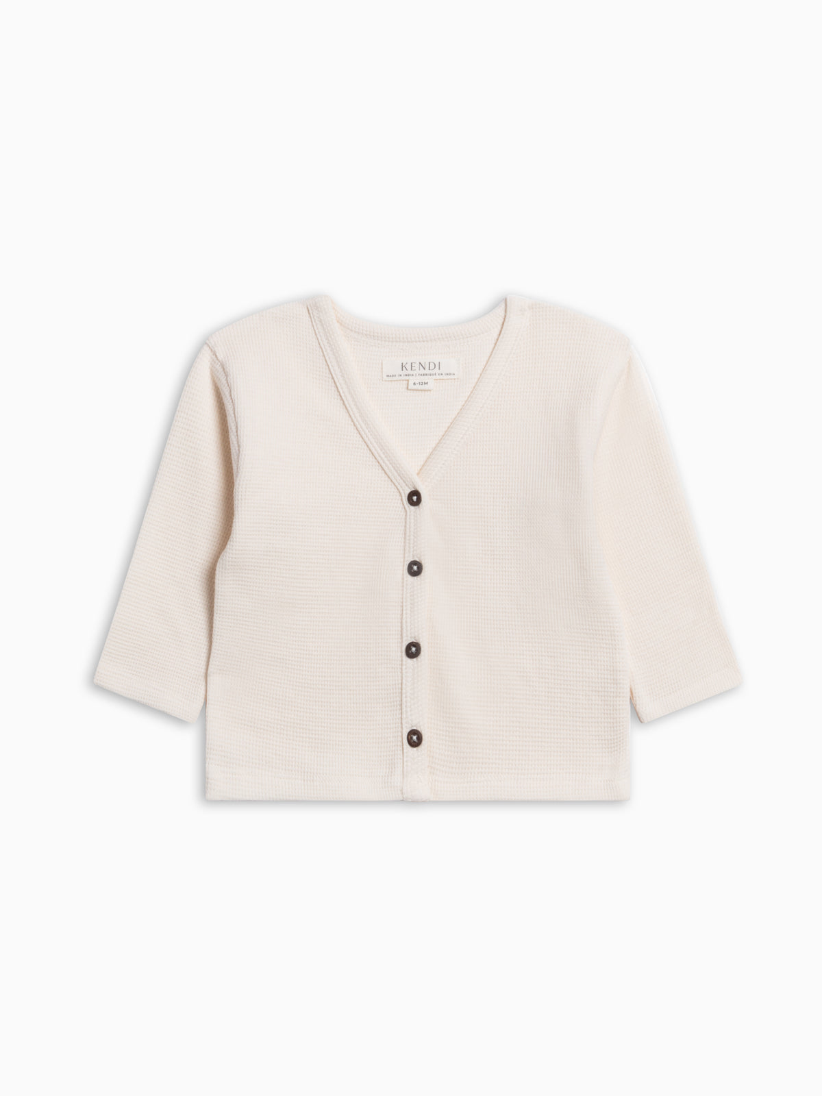 Wells Waffle Knit Button Cardigan - Ivory Baby-Kids : Tops : Cardigans : Long Sleeves KENDI by Colored Organics Wells Waffle Knit Button Cardigan | Colored Organics®