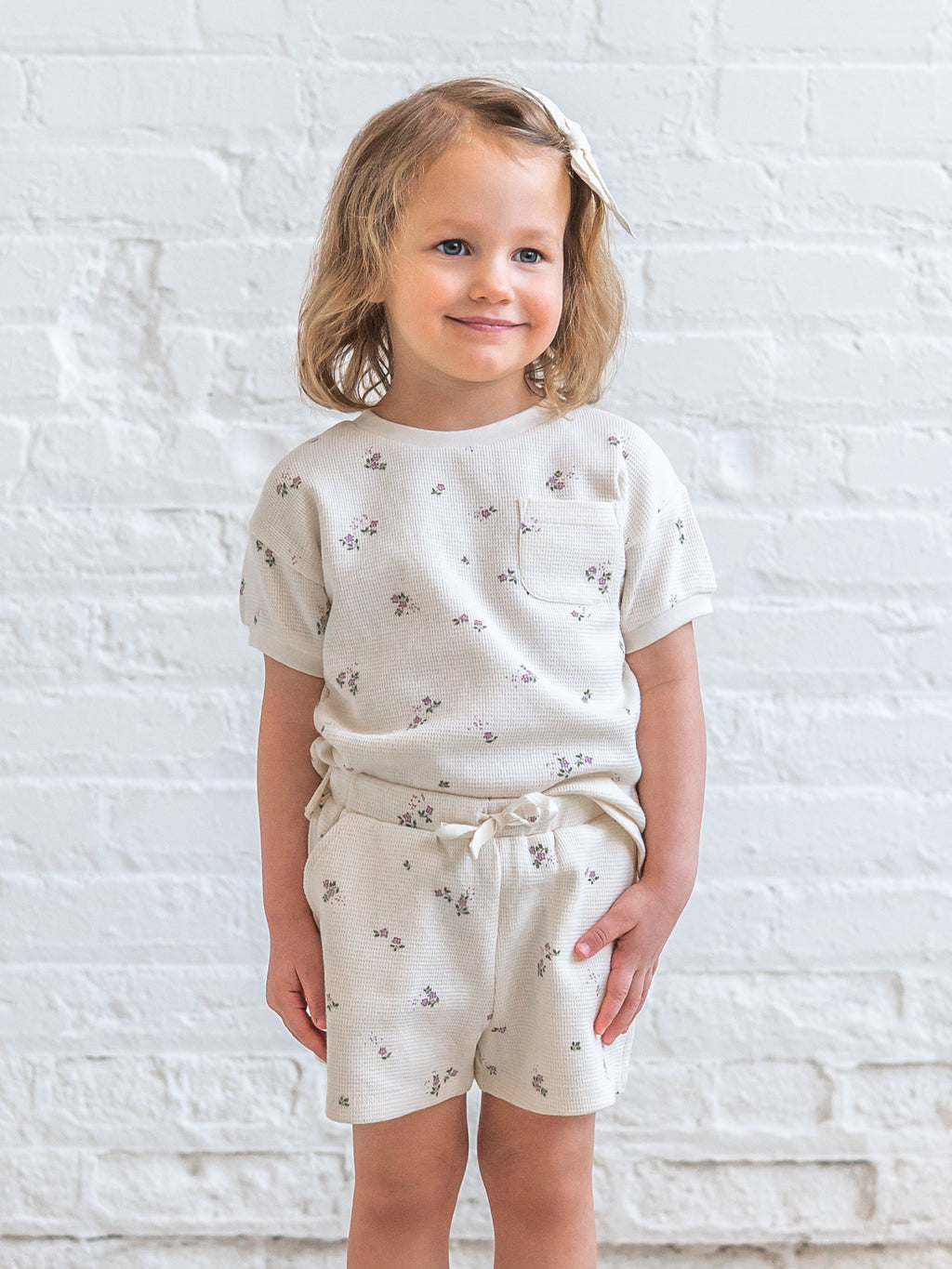 Avery Waffle Shorts - Sylva Floral / Fog + Fern Baby-Kids : Bottoms : Shorts Kendi Avery Waffle Shorts - Sylva Floral / | Colored Organics®