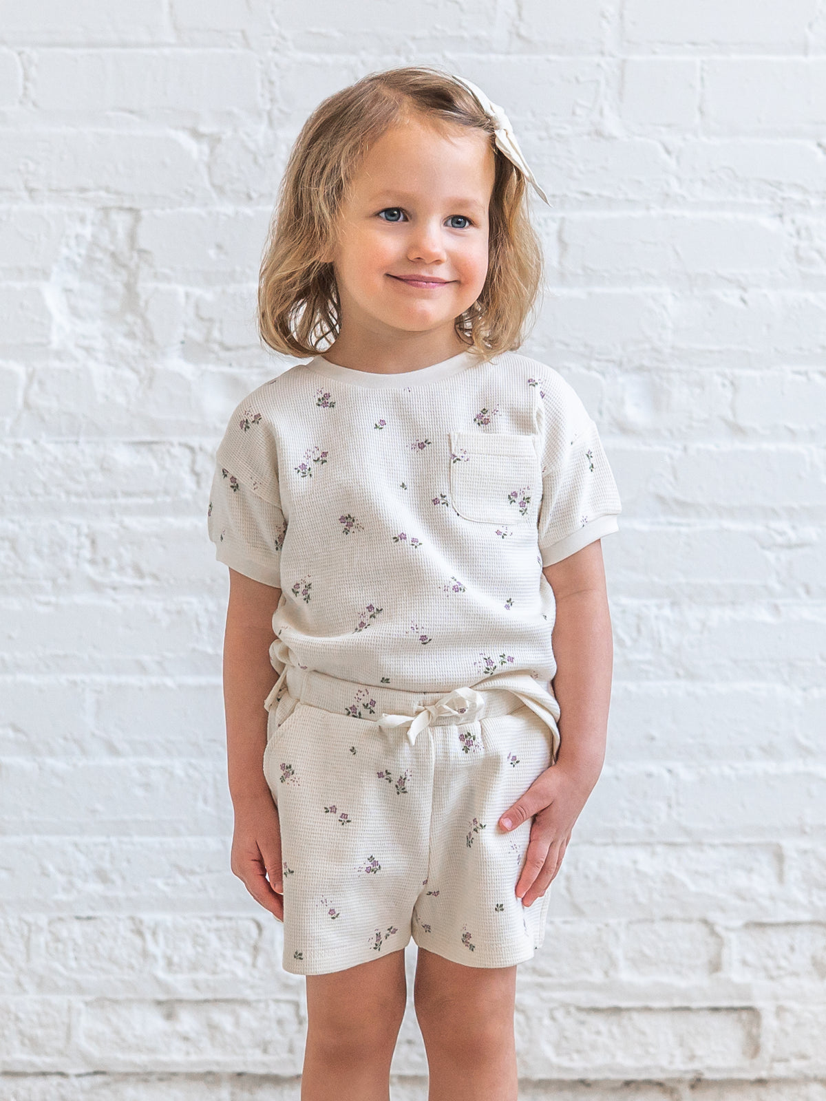 Avery Waffle Shorts - Sylva Floral / Fog + Fern Baby-Kids : Bottoms : Shorts Kendi Avery Waffle Shorts - Sylva Floral / | Colored Organics®