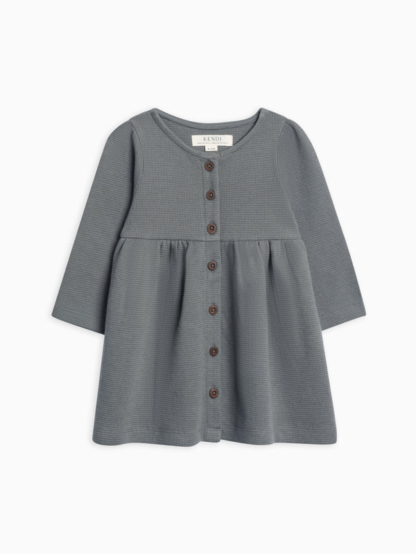 Arden Waffle Knit Button Front Dress Sale : Baby-Kids : Dresses : Long Sleeves Kendi Arden Waffle Knit Button Front Dress | Colored Organics®