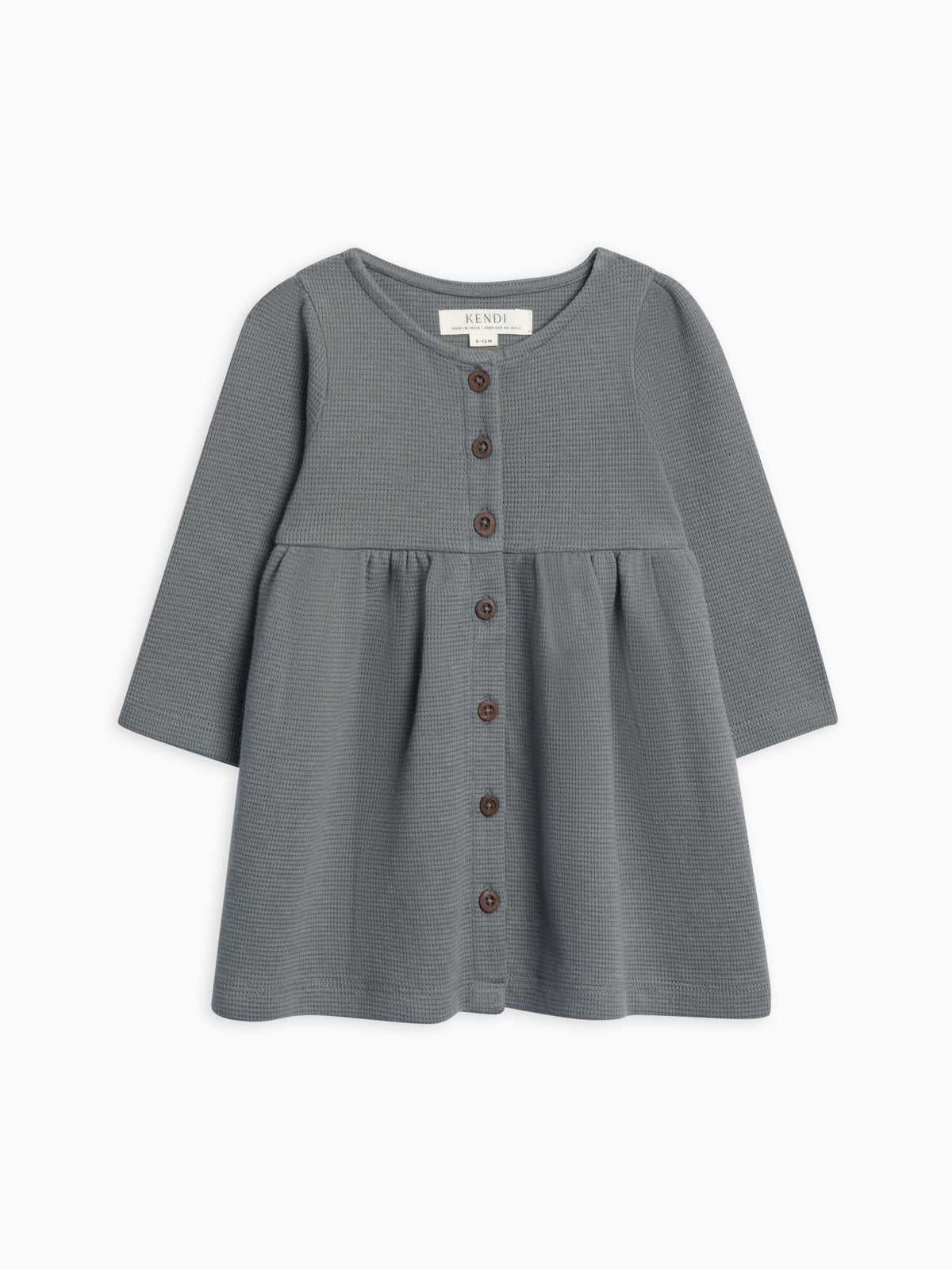 Arden Waffle Knit Button Front Dress Sale : Baby-Kids : Dresses : Long Sleeves Kendi Arden Waffle Knit Button Front Dress | Colored Organics®