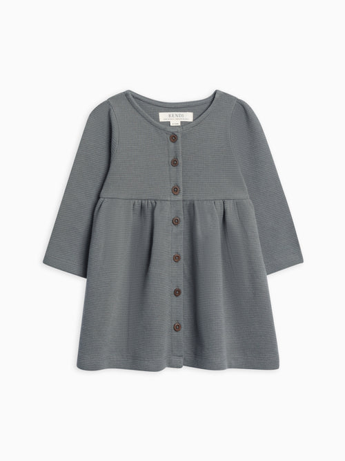 Arden Waffle Knit Button Front Dress Sale : Baby-Kids : Dresses : Long Sleeves Kendi Arden Waffle Knit Button Front Dress | Colored Organics®