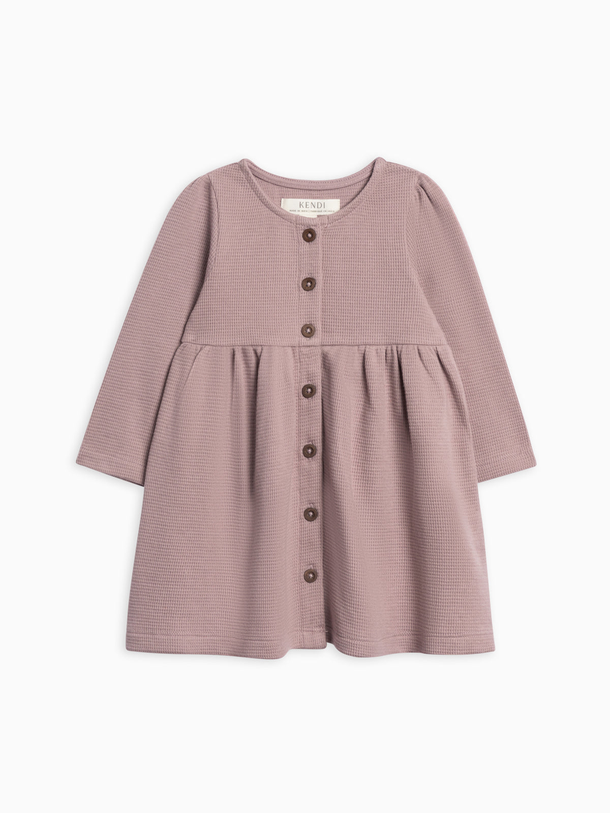 Arden Waffle Knit Button Front Dress Sale : Baby-Kids : Dresses : Long Sleeves Kendi Arden Waffle Knit Button Front Dress | Colored Organics®