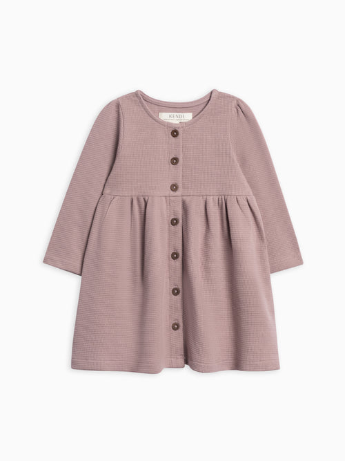 Arden Waffle Knit Button Front Dress Sale : Baby-Kids : Dresses : Long Sleeves Kendi Arden Waffle Knit Button Front Dress | Colored Organics®