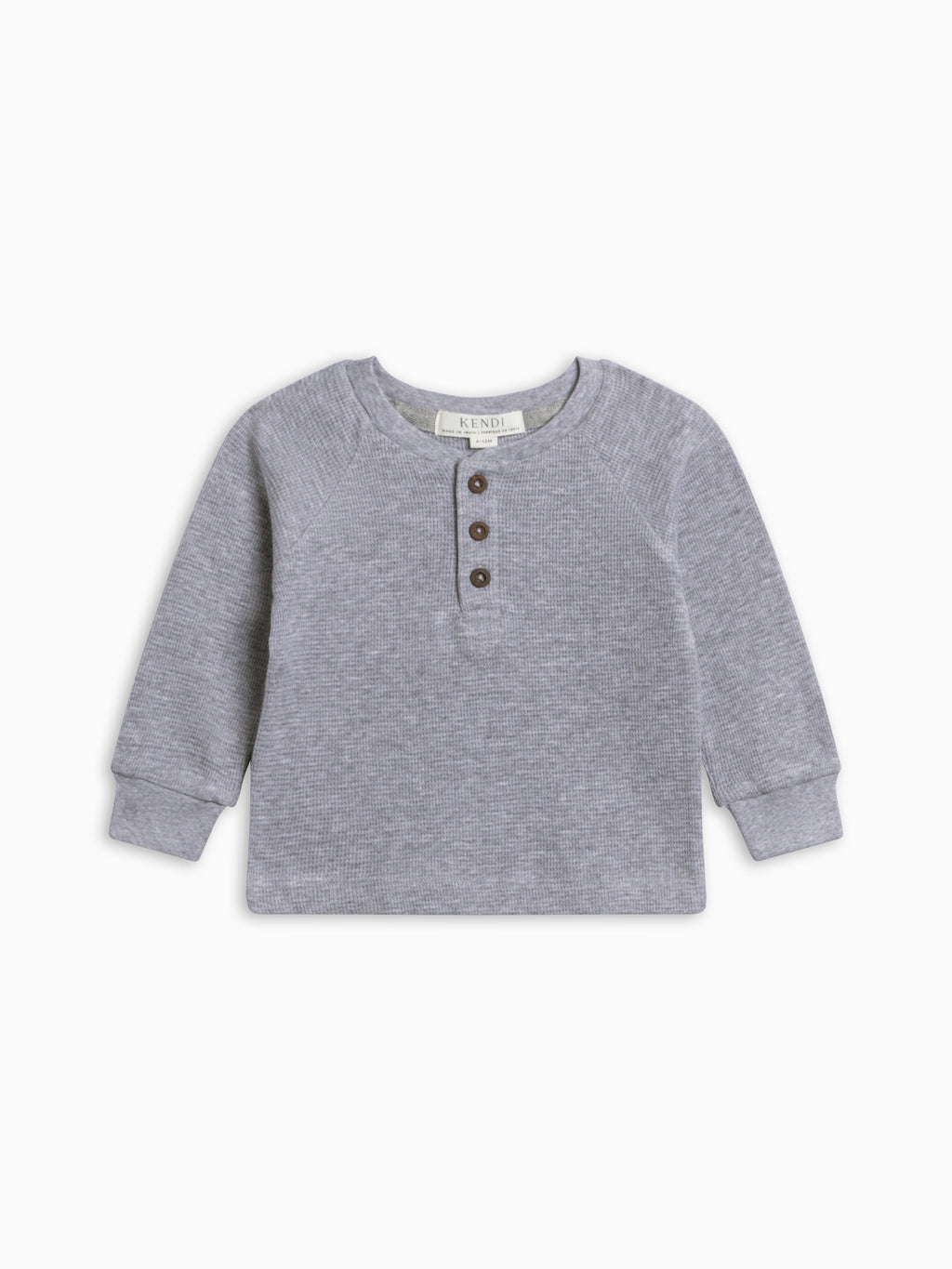 Jones Waffle Knit Henley Raglan Shirt - Ashen Baby-Kids : Tops : Tees : Long Sleeves KENDI by Colored Organics Jones Waffle Knit Henley Raglan Shirt | Colored Organics®