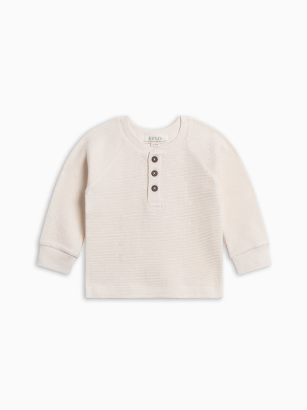 Jones Waffle Knit Henley Raglan Shirt - Ivory Baby-Kids : Tops : Tees : Long Sleeves KENDI by Colored Organics Jones Waffle Knit Henley Raglan Shirt | Colored Organics®