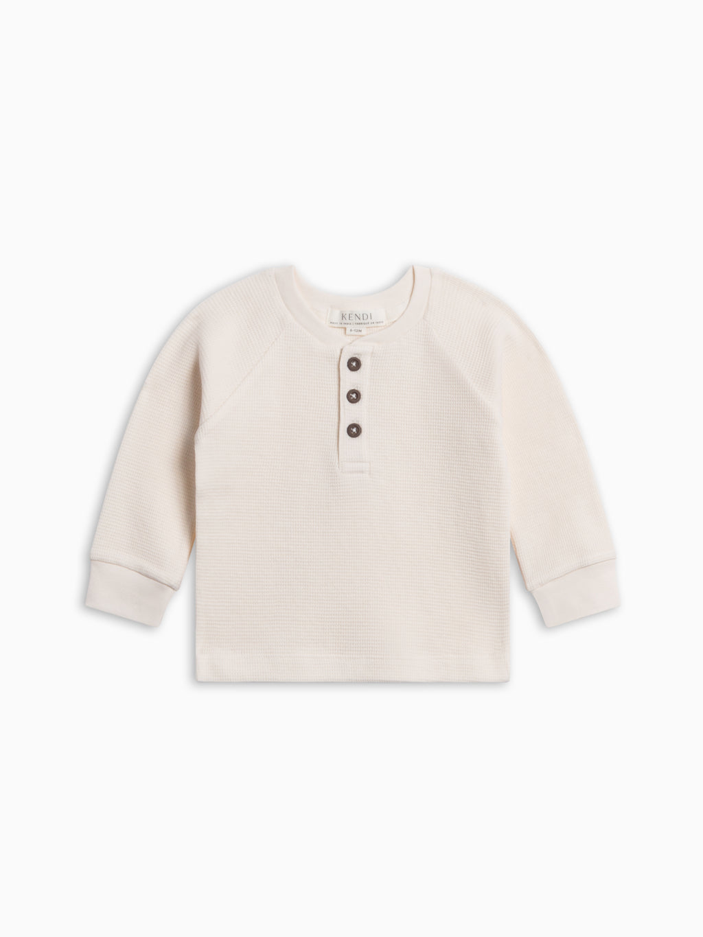 Jones Waffle Knit Henley Raglan Shirt - Ivory Baby-Kids : Tops : Tees : Long Sleeves KENDI by Colored Organics Jones Waffle Knit Henley Raglan Shirt | Colored Organics®