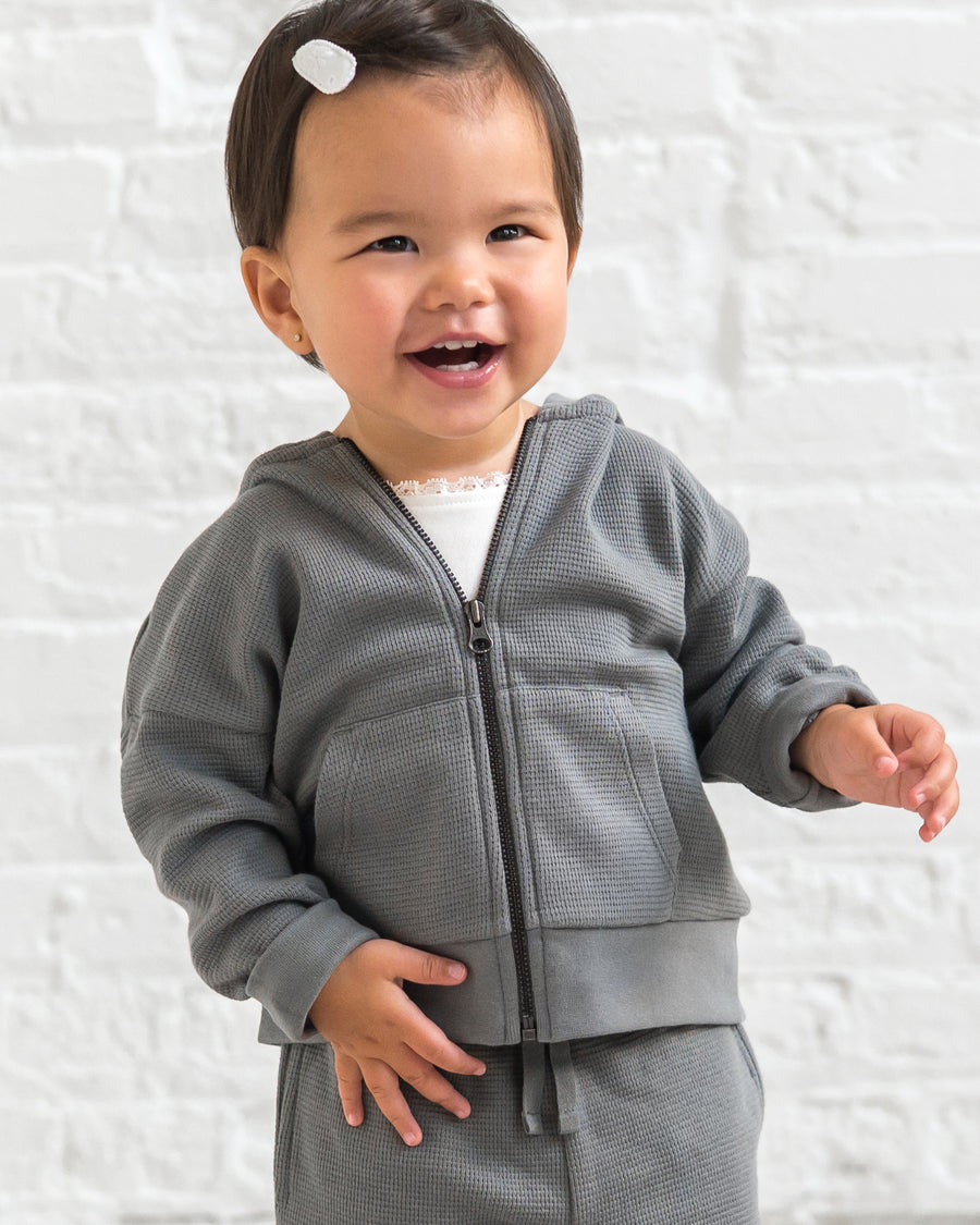 Meyer Waffle Knit Zipper Hoodie Sale : Baby-Kids : Tops : Tees : Long Sleeves KENDI by Colored Organics Organic Waffle Knit Zip-Up Baby Hoodie | Colored Organics®