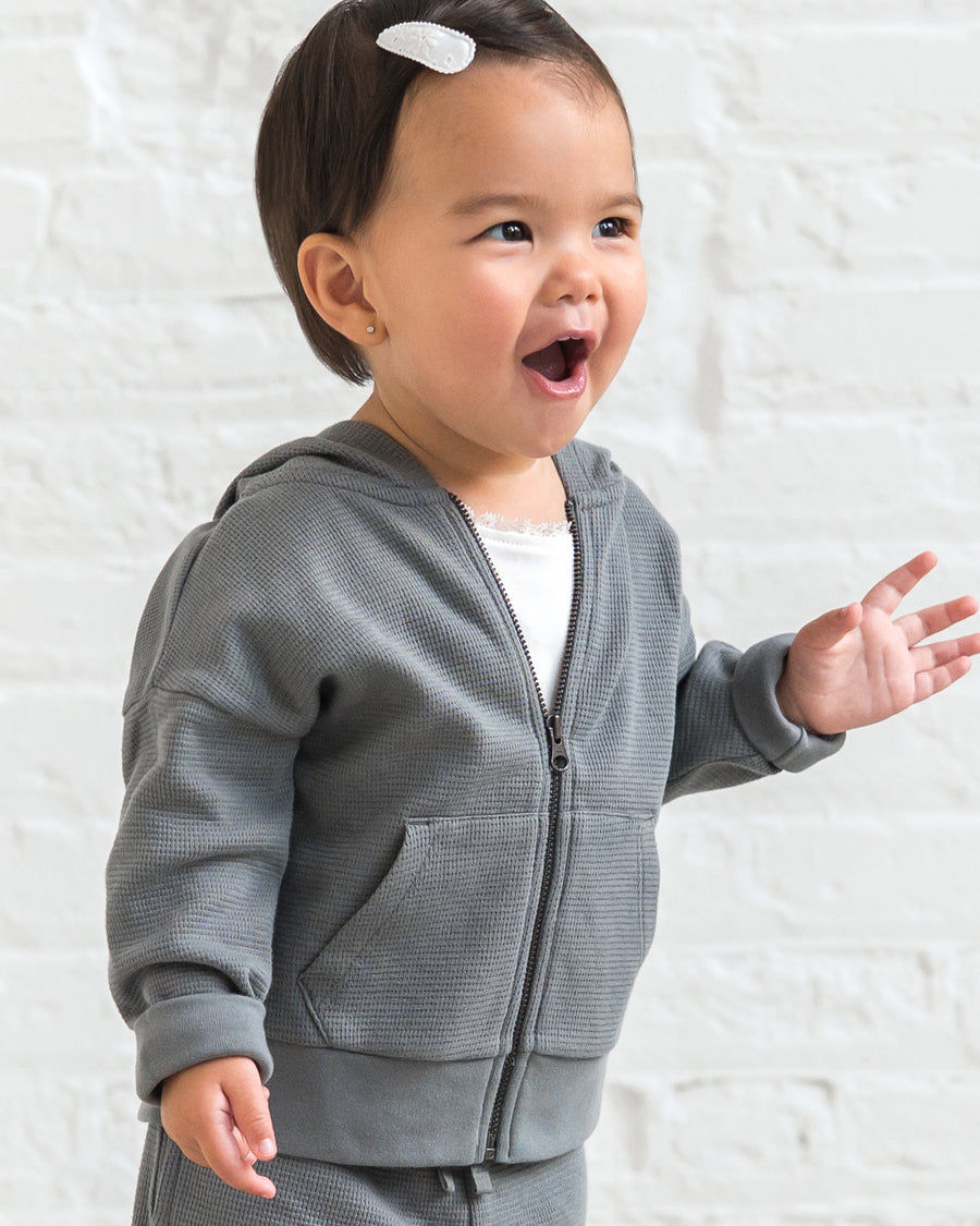 Meyer Waffle Knit Zipper Hoodie Sale : Baby-Kids : Tops : Tees : Long Sleeves KENDI by Colored Organics Organic Waffle Knit Zip-Up Baby Hoodie | Colored Organics®