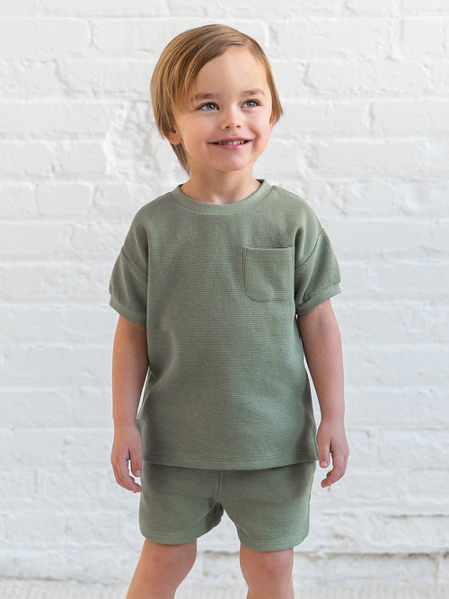 Bailey Waffle Pocket Tee - Fern Sale : Baby-Kids : Tops : Tees : Short Sleeves KENDI by Colored Organics Bailey Waffle Pocket Tee - Fern for Baby | Colored Organics®
