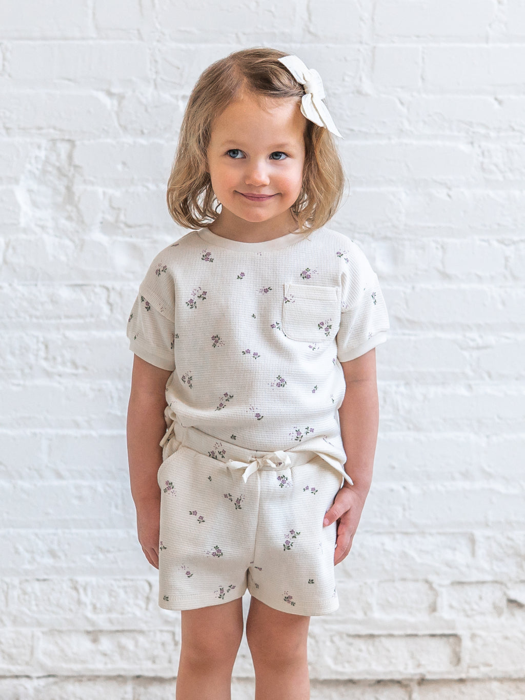 Bailey Waffle Pocket Tee - Sylva Floral / Fog + Fern Sale : Baby-Kids : Tops : Tees : Short Sleeves KENDI by Colored Organics Bailey Waffle Pocket Tee - Sylva Floral | Colored Organics®