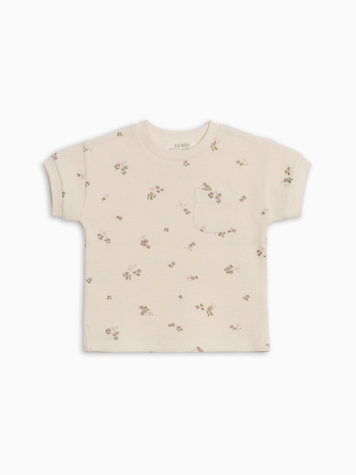 Bailey Waffle Pocket Tee - Sylva Floral / Fog + Fern Baby-Kids : Tops : Tees : Short Sleeves KENDI by Colored Organics Bailey Waffle Pocket Tee - Sylva Floral | Colored Organics®