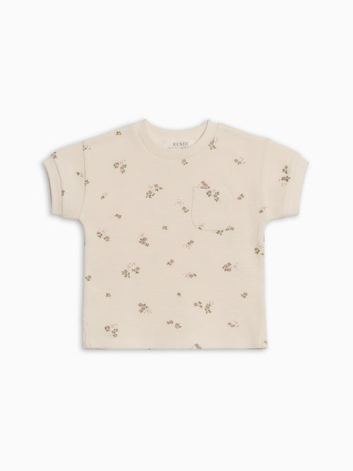 Bailey Waffle Pocket Tee - Sylva Floral / Fog + Fern Baby-Kids : Tops : Tees : Short Sleeves KENDI by Colored Organics Bailey Waffle Pocket Tee - Sylva Floral | Colored Organics®