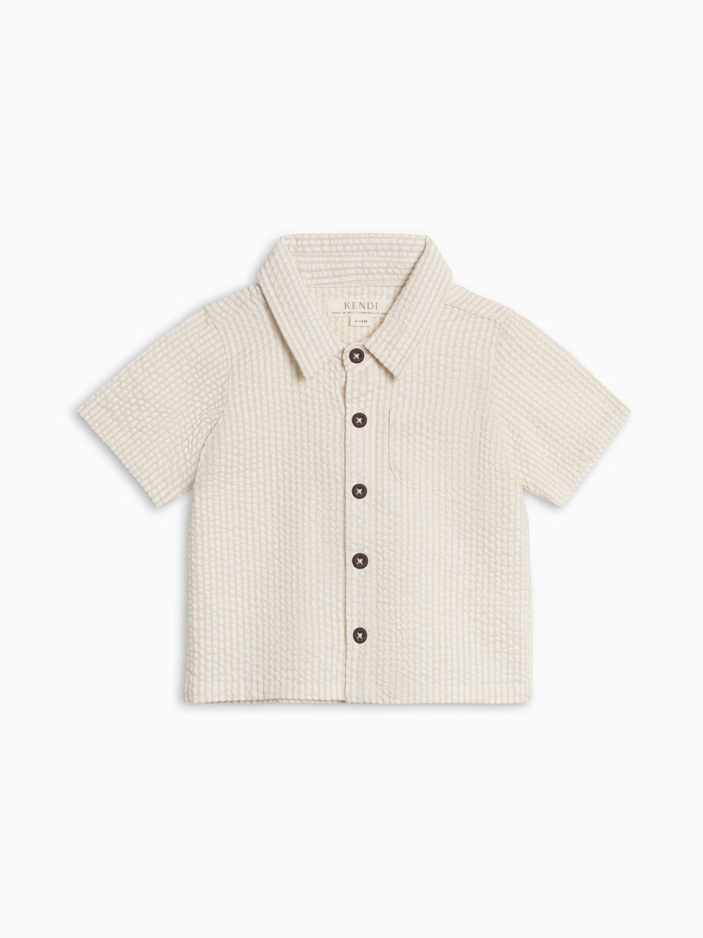 Landon Seersucker Collared Button Down Shirt - Dune Stripe Baby-Kids : Tops : Shirts : Short Sleeves KENDI by Colored Organics Landon Seersucker Collared Button Down | Colored Organics®