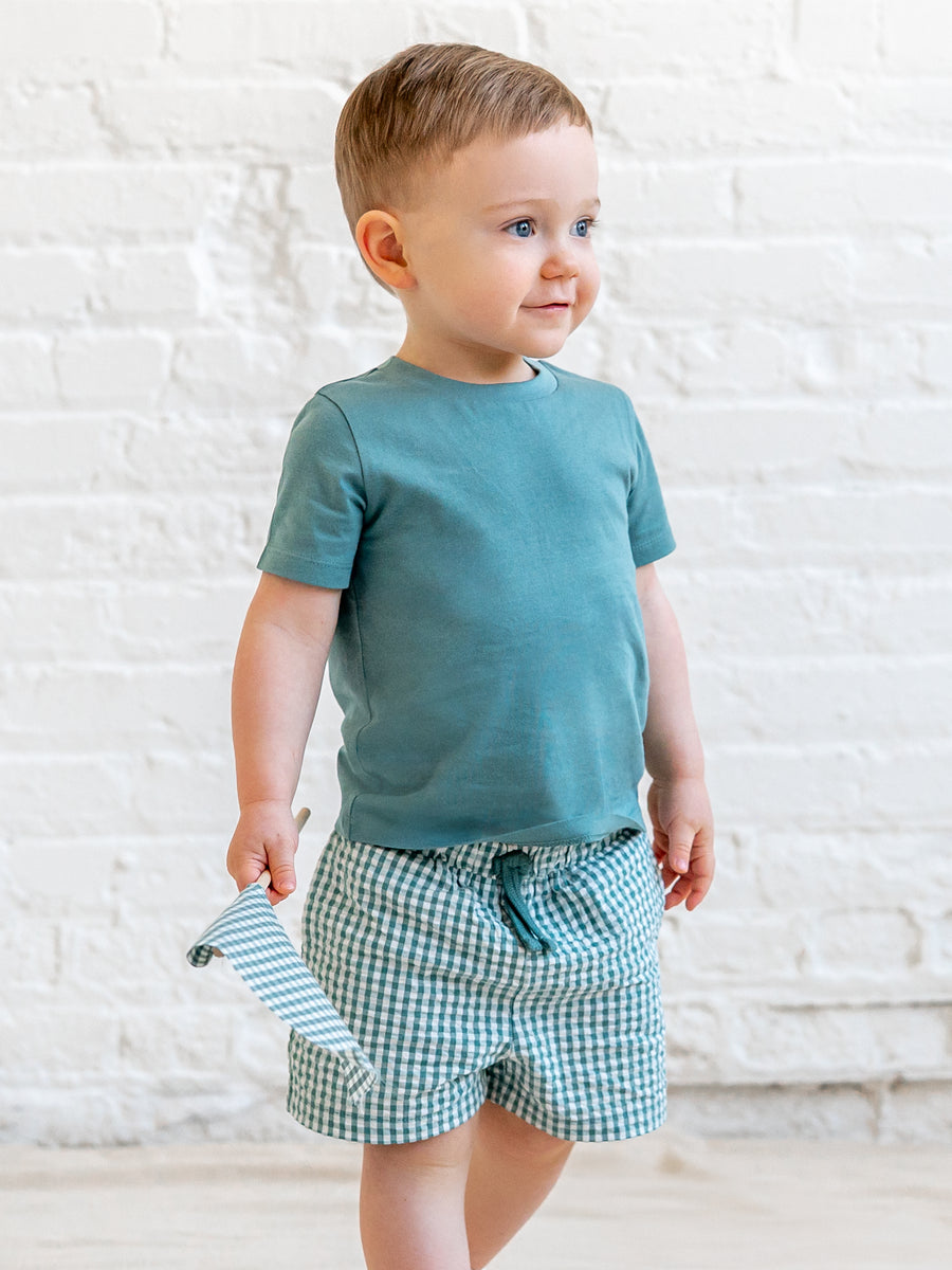 Nixie Seersucker Shorts - Laguna Gingham Baby-Kids : Bottoms : Shorts KENDI by Colored Organics Nixie Seersucker Shorts - Laguna Gingham | Colored Organics®