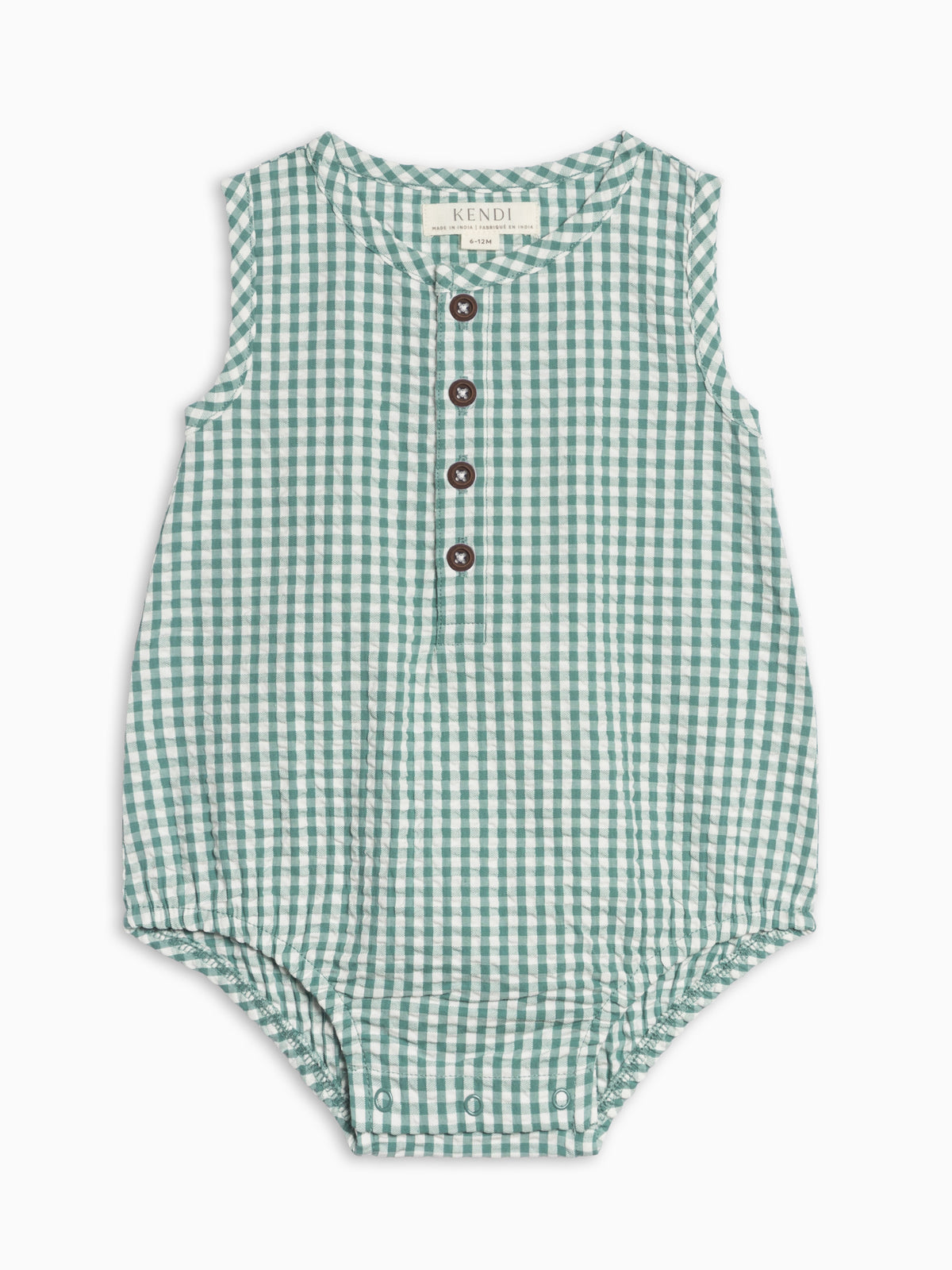 Wren Seersucker Bubble Romper - Laguna Gingham Baby : One Pieces : Rompers : Tanks KENDI by Colored Organics Wren Seersucker Bubble Romper - Laguna | Colored Organics®