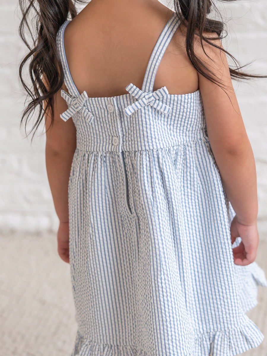 Juliette Seersucker Tank Dress - Shore Stripe / Sea Baby-Kids : Dresses : Tanks KENDI by Colored Organics Juliette Seersucker Tank Dress - Shore | Colored Organics®