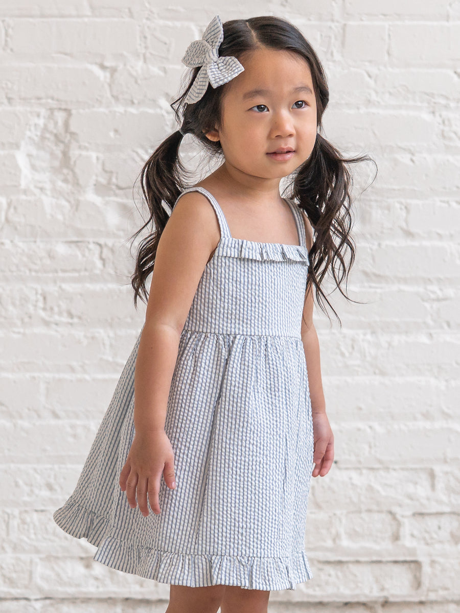Juliette Seersucker Tank Dress - Shore Stripe / Sea Baby-Kids : Dresses : Tanks KENDI by Colored Organics Juliette Seersucker Tank Dress - Shore | Colored Organics®