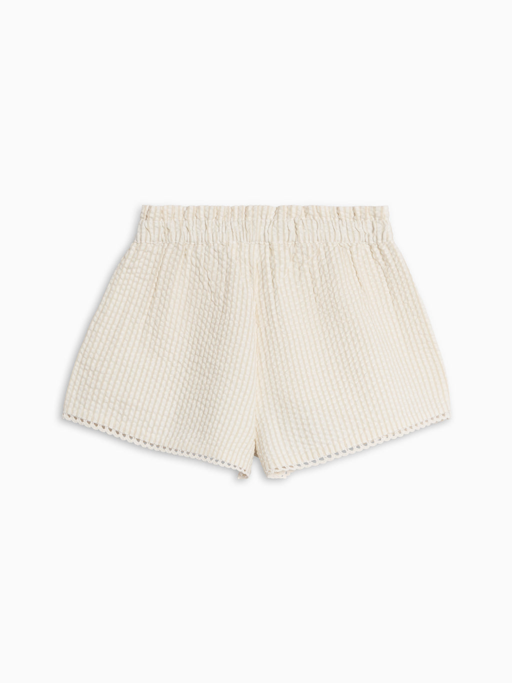 Patty Seersucker Scalloped Trim Short - Dune Stripe Sale : Baby-Kids : Bottoms : Shorts KENDI by Colored Organics Patty Seersucker Scalloped Trim Short | Colored Organics®