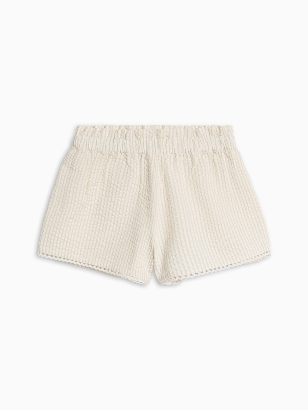 Patty Seersucker Scalloped Trim Short - Dune Stripe Sale : Baby-Kids : Bottoms : Shorts KENDI by Colored Organics Patty Seersucker Scalloped Trim Short | Colored Organics®