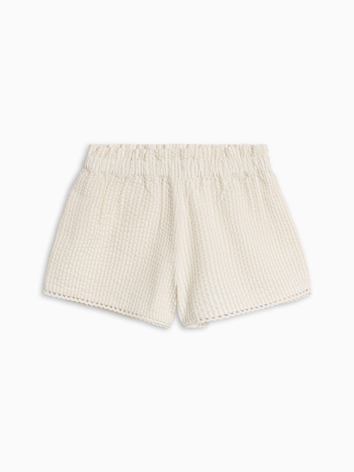 Patty Seersucker Scalloped Trim Short - Dune Stripe Sale : Baby-Kids : Bottoms : Shorts KENDI by Colored Organics Patty Seersucker Scalloped Trim Short | Colored Organics®