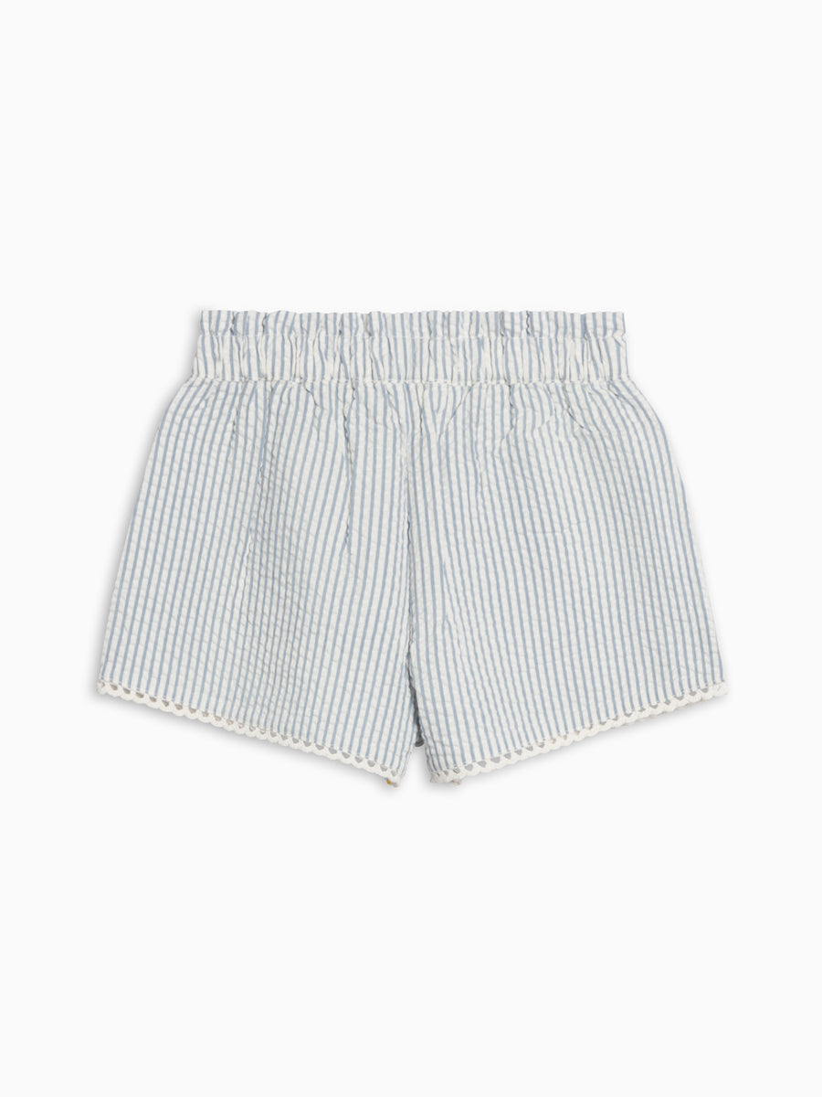 Patty Seersucker Scalloped Trim Short - Shore Stripe / Sea Baby-Kids : Bottoms : Shorts KENDI by Colored Organics Patty Seersucker Scalloped Trim Short | Colored Organics®