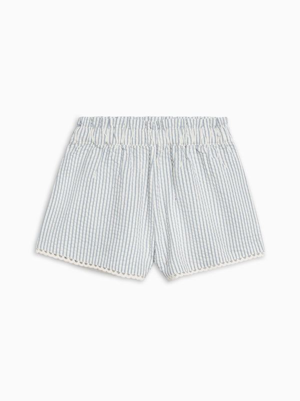 Patty Seersucker Scalloped Trim Short - Shore Stripe / Sea Baby-Kids : Bottoms : Shorts KENDI by Colored Organics Patty Seersucker Scalloped Trim Short | Colored Organics®