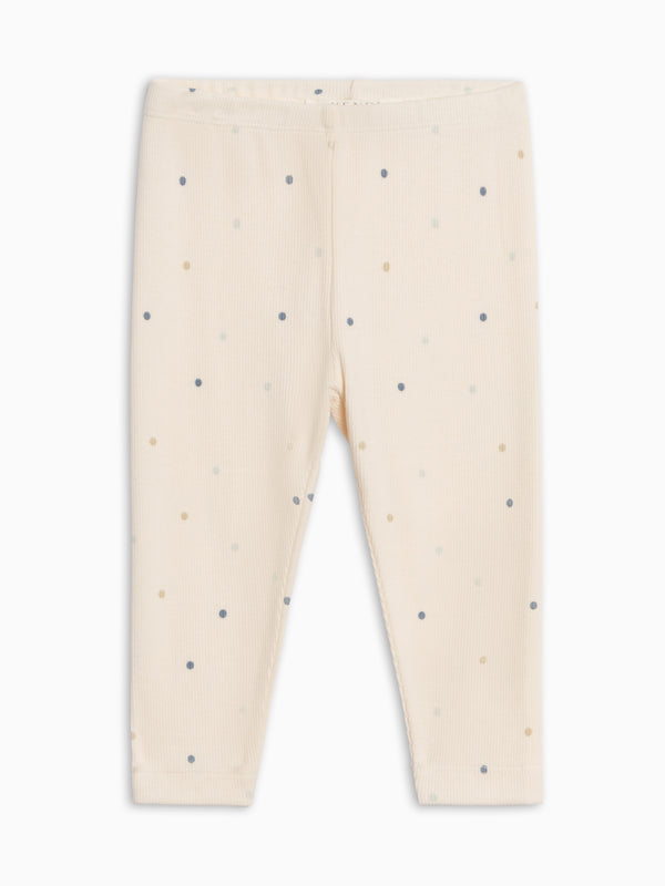 Lennon Ribbed Leggings - Mini Dot / Sea + Dune Baby-Kids : Bottoms : Leggings KENDI by Colored Organics Lennon Ribbed Leggings - Mini Dot / Sea | Colored Organics®