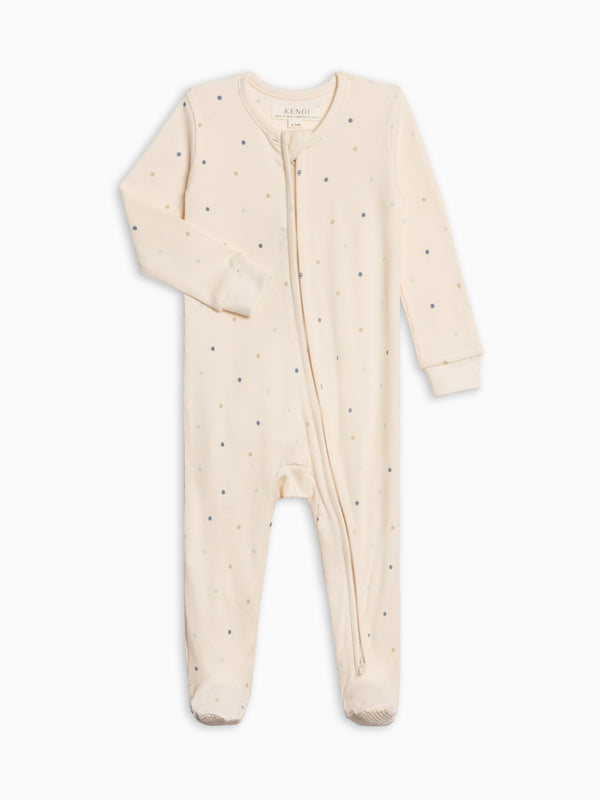 Kit Ribbed Zipper Sleeper - Mini Dot / Sea + Dune Baby : One Pieces : Sleepers : Long Sleeves KENDI by Colored Organics Kit Ribbed Zipper Sleeper - Mini Dot / | Colored Organics®