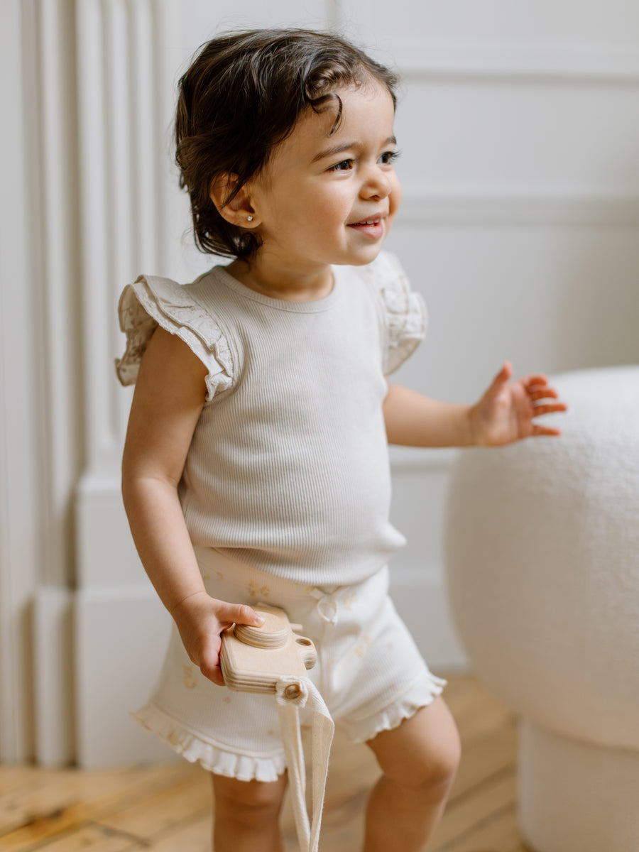 Daphne Ribbed Tank with Eyelet Ruffle Sale : Baby-Kids : Tops : Shirts : Short Sleeves Kendi Daphne Ribbed Tank with Eyelet Ruffle | Colored Organics®